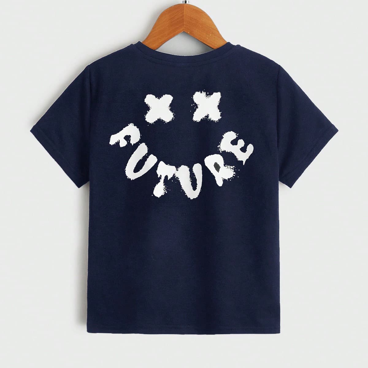 T-shirt À Manches Courtes Tricoté Décontracté Pour Garçons, Col Rond, Imprimé De Lettres Et De Dessins Animés Pour Le Printemps / Été