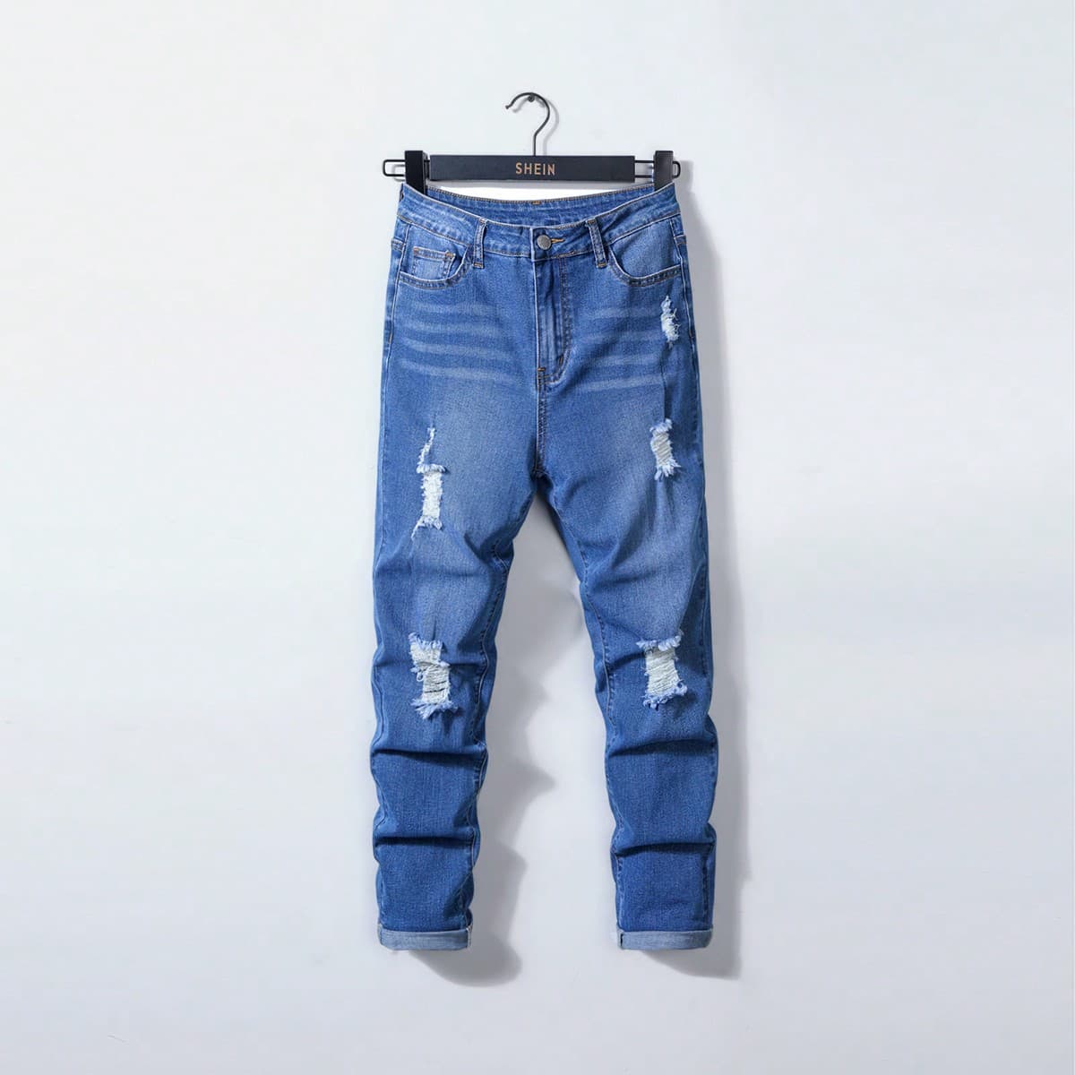 Jean dÃ©chirÃ© bleu lavÃ© Ã haute stretch pour garÃ§on adolescent pour une tenue quotidienne de printemps et d'Ã©tÃ©