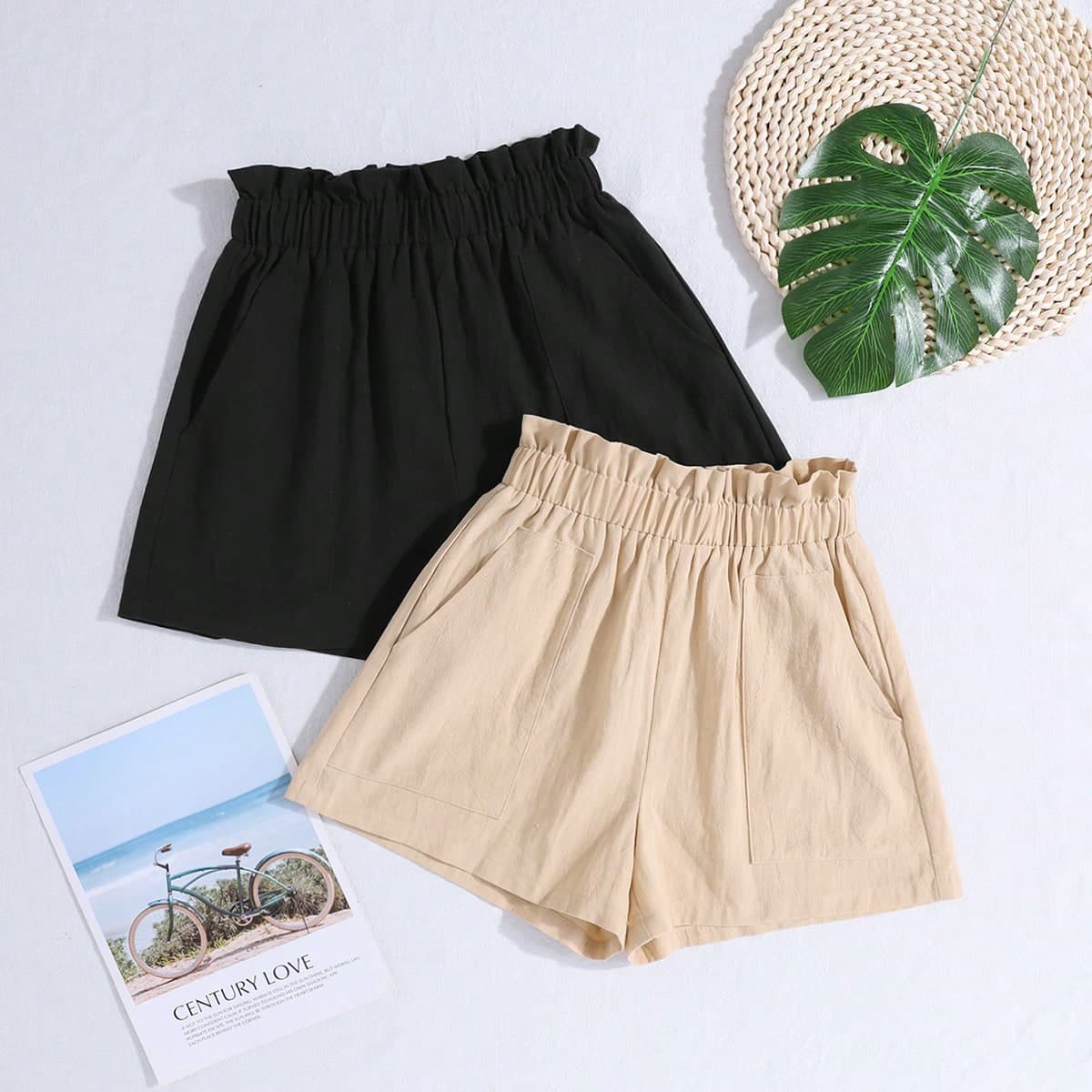 Fille prÃ©ado 2 piÃ¨ces/ensemble Short droit unicolore pour vacances et loisirs, printemps/Ã©tÃ©