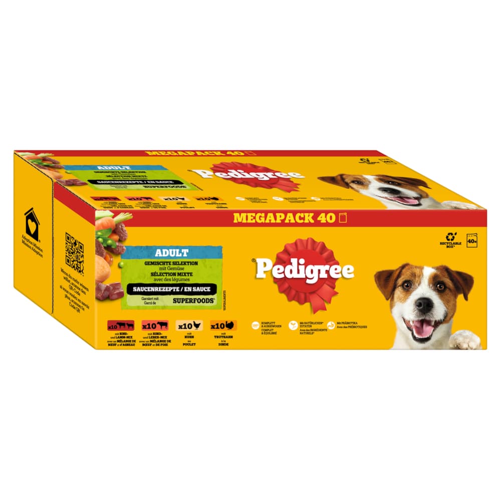 40x100g Pedigree Sélection mixte avec des légumes en sauce (4 variétés) nourriture humide pour chien