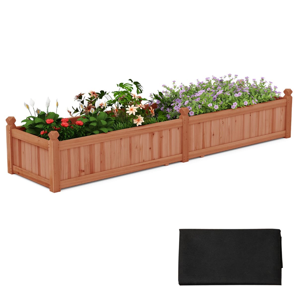 CostwayBac à Jardiner Surélevé en Bois Jardinière Rectangulaire avec Séparateur Système de Drainage Doublure pour Fruits Légumes Marron Rustique