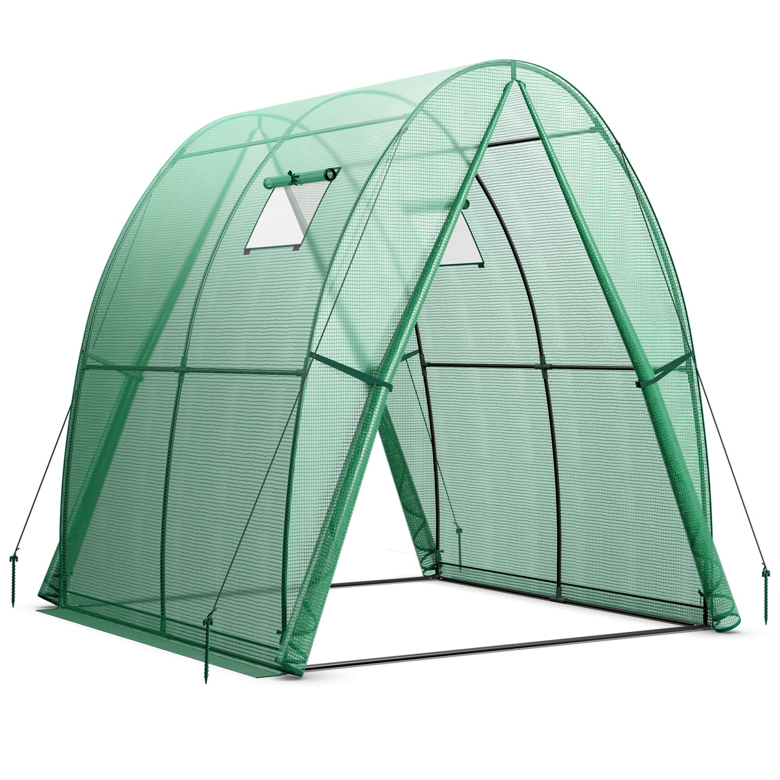 CostwaySerre avec Housse en PE Résistante aux Intempéries Serre Tunnel avec Fenêtre Moustiquaires Enroulable 2 Portes Zippées Pochette Latérale Vert