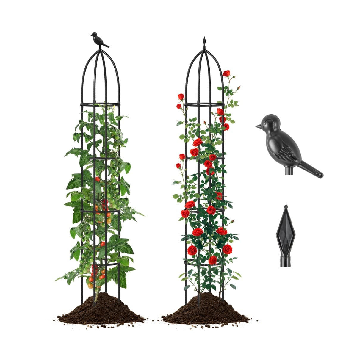 CostwayLot de 2 Treillis Obélisque de Jardin pour Plantes Support pour Plantes Grimpantes en Métal Antirouille Hauteur Réglable Noir