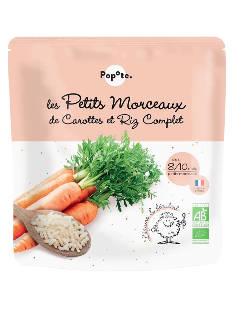 Popote Les Petits Morceaux Carottes et Riz Complet 8/10 Mois et + Bio 190 g