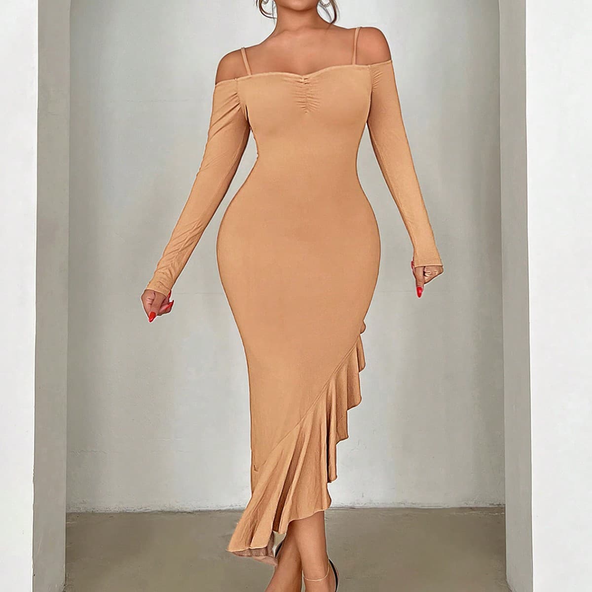 Robe Moulante À Volants Épaules Dénudées Pour Femmes, Robe Du Jour De La Saint-valentin, Robe De Soirée De Rendez-vous, Vêtements De Printemps