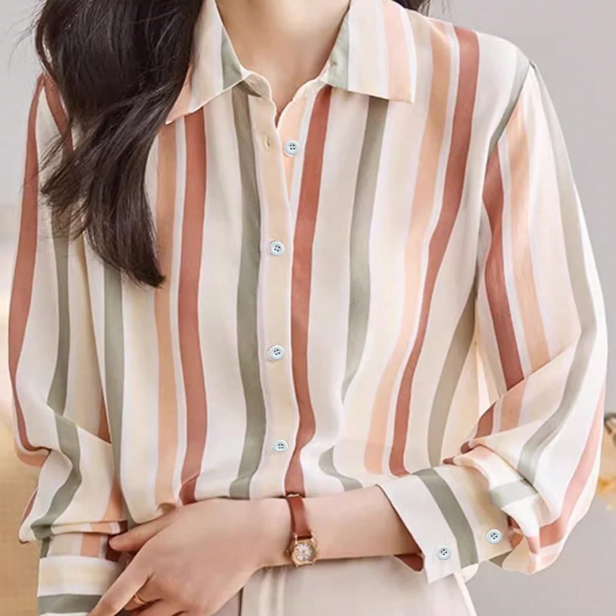 Chemise décontractée rayée pour femme à manches longues et amples pour le printemps/été