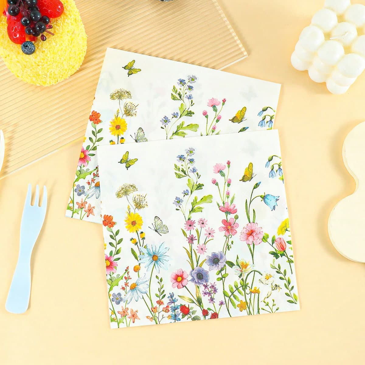 20 Pièces Serviettes Jetables 33*33cm/13*13 Pouces Avec Motifs À Thème Floral De Printemps, Parfaites Pour Les Pique-niques, Les Fêtes À Thème