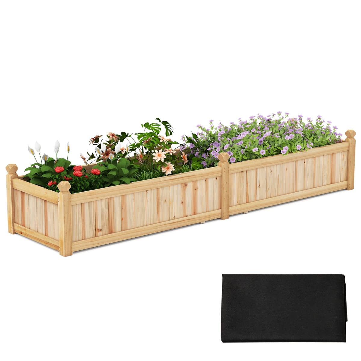 CostwayBac à Jardiner Surélevé en Bois Jardinière Rectangulaire avec Séparateur Système de Drainage Doublure pour Fruits Légumes Naturel