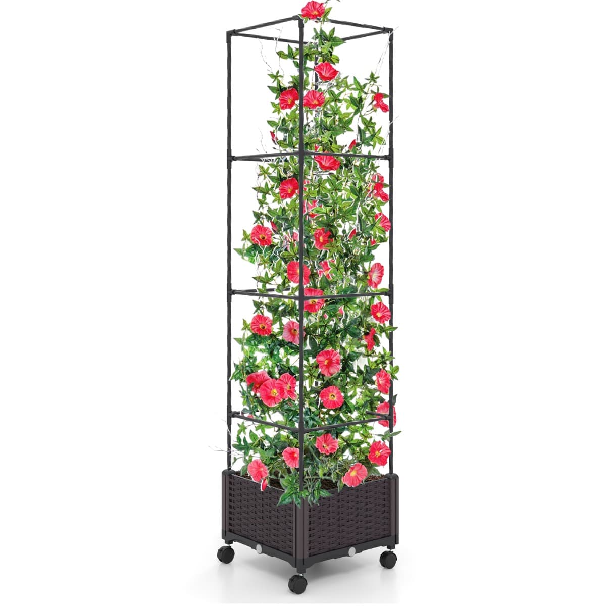 CostwayPotager Surélevé Vertical de 170cm avec Bac et Treillis Jardinière avec Système d'Auto-Irrigation Hauteur Ajustable Bac à Tomates sur Roues